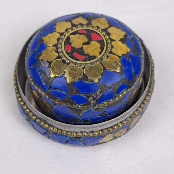 Nesting Trinket Boxes (3) Blue & Red Flat Stone with Gold Accents Handmade NWOT - Picture 6 of 11